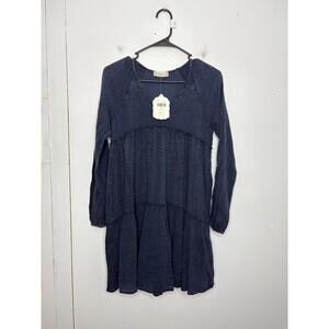 Altard State Dress Womens XS Peacoat Navy Tiered Long Sleeve Eyelet Poet Gauze